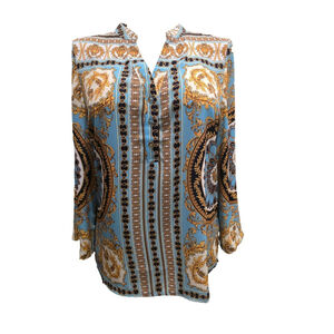Women's LIOR paris Blue Gold Baroque Print Blouse M